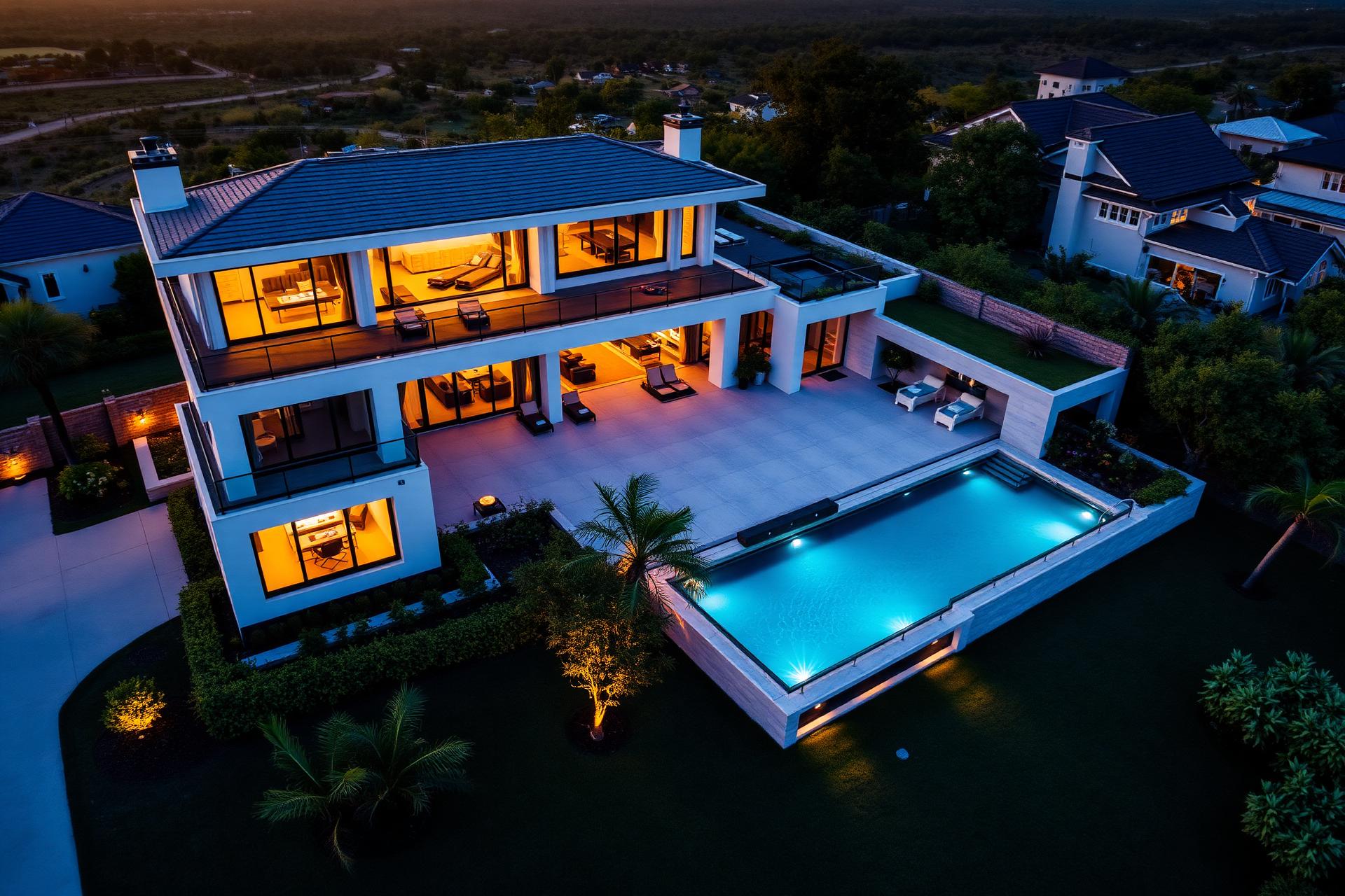 Modern luxury home at dusk